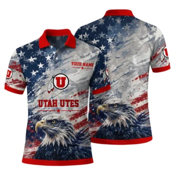 Utah Utes Polo Shirt Personalized Star Brushstrokes Red Blue Fashion Forward