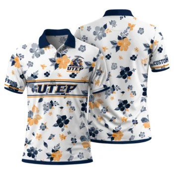 Utep Miners Polo Shirt Customized Floral Pinstripe Blue White Fashion Forward