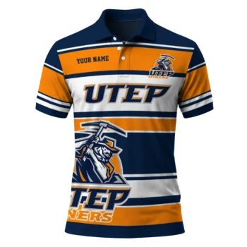 Utep Miners Polo Shirt Customized Horizontal Blocks Blue Best Selling