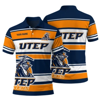 Utep Miners Polo Shirt Customized Horizontal Blocks Blue Fashion Forward