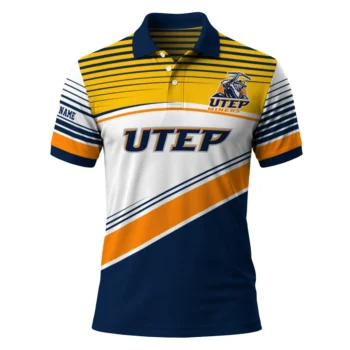 Utep Miners Polo Shirt Customized Slanted Stripes Blue White Best Selling