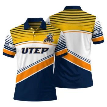 Utep Miners Polo Shirt Customized Slanted Stripes Blue White Fashion Forward