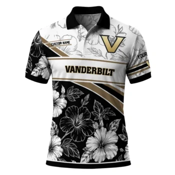 Vanderbilt Commodores Polo Shirt Personalized Floral Angles Black White Best Selling