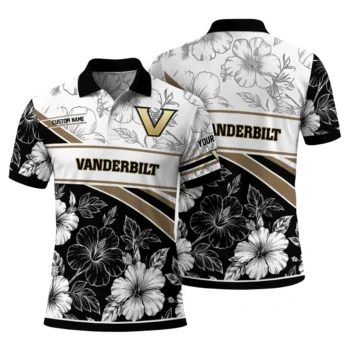 Vanderbilt Commodores Polo Shirt Personalized Floral Angles Black White Fashion Forward
