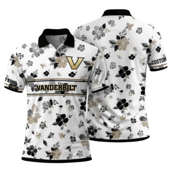 Vanderbilt Commodores Polo Shirt Personalized Floral Pinstripe Black White Fashion Forward