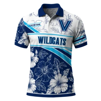 Villanova Wildcats Polo Shirt Custom Floral Angles Navy White Best Selling