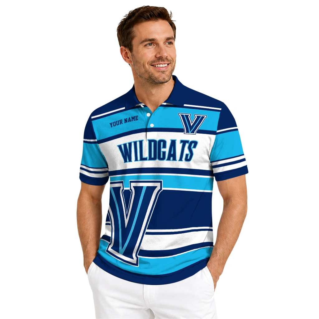 Villanova Wildcats Polo Shirt Custom Horizontal Blocks Navy High Quality Villanova Wildcats Polo Shirt Custom Horizontal Blocks Navy High Quality