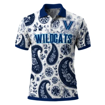 Villanova Wildcats Polo Shirt Custom Paisley Florals Navy White Best Selling