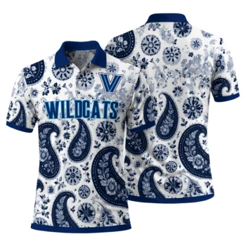 Villanova Wildcats Polo Shirt Custom Paisley Florals Navy White Fashion Forward