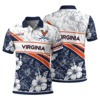 Virginia Cavaliers Polo Shirt Customized Floral Angles Blue White Fashion Forward