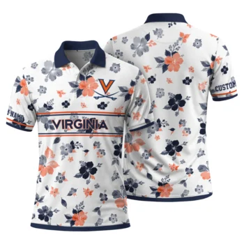 Virginia Cavaliers Polo Shirt Customized Floral Pinstripe Blue White Fashion Forward