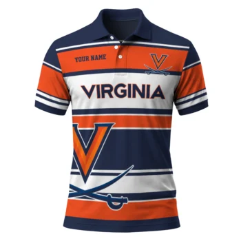 Virginia Cavaliers Polo Shirt Customized Horizontal Blocks Blue Best Selling