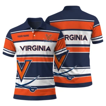 Virginia Cavaliers Polo Shirt Customized Horizontal Blocks Blue Fashion Forward