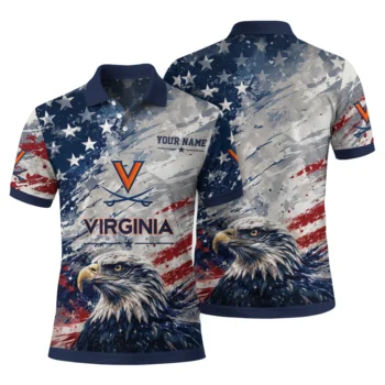 Virginia Cavaliers Polo Shirt Customized Star Brushstrokes Blue Fashion Forward