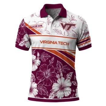 Virginia Tech Hokies Polo Shirt Custom Floral Angles Maroon White Best Selling