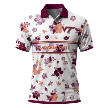 Virginia Tech Hokies Polo Shirt Custom Floral Pinstripe Maroon White Best Selling