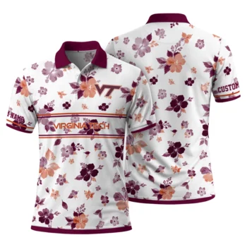 Virginia Tech Hokies Polo Shirt Custom Floral Pinstripe Maroon White Fashion Forward