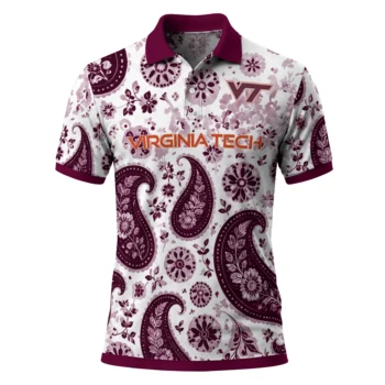 Virginia Tech Hokies Polo Shirt Custom Paisley Florals Maroon White Best Selling