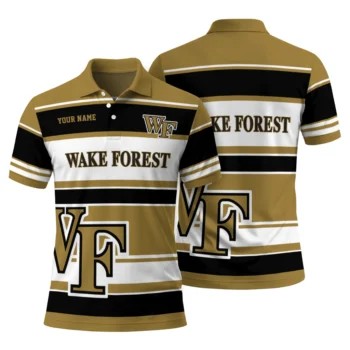 Wake Forest Demon Deacons Polo Shirt Customized Horizontal Blocks Gold Fashion Forward