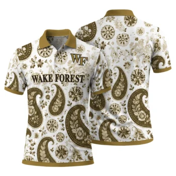 Wake Forest Demon Deacons Polo Shirt Customized Paisley Florals Gold White Fashion Forward