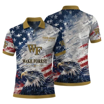 Wake Forest Demon Deacons Polo Shirt Customized Star Brushstrokes Gold Blue Fashion Forward