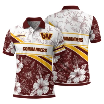 Washington Commanders Polo Shirt Customized Floral Angles Burgundy White Fashion Forward
