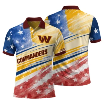 Washington Commanders Polo Shirt Customized Star Stripes Red Blue Fashion Forward