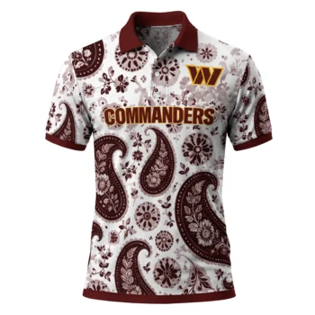 Washington Commanders Polo Shirt Personalized Paisley Florals Burgundy White Best Selling