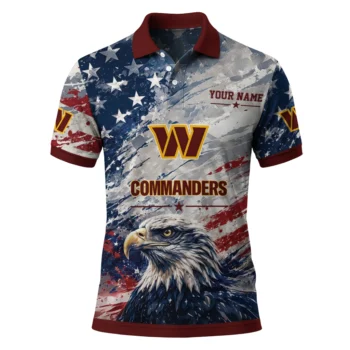Washington Commanders Polo Shirt Personalized Star Brushstrokes Burgundy Blue Best Selling