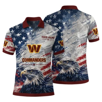 Washington Commanders Polo Shirt Personalized Star Brushstrokes Burgundy Blue Fashion Forward