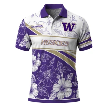 Washington Huskies Polo Shirt Customized Floral Angles Purple White Best Selling