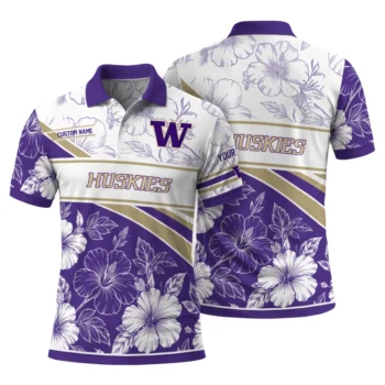 Washington Huskies Polo Shirt Customized Floral Angles Purple White Fashion Forward