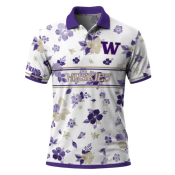 Washington Huskies Polo Shirt Customized Floral Pinstripe Purple White Best Selling
