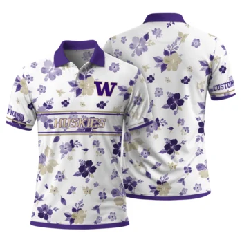 Washington Huskies Polo Shirt Customized Floral Pinstripe Purple White Fashion Forward
