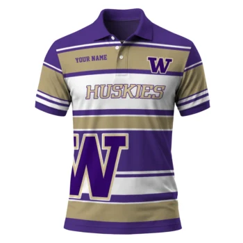 Washington Huskies Polo Shirt Customized Horizontal Blocks Purple Best Selling