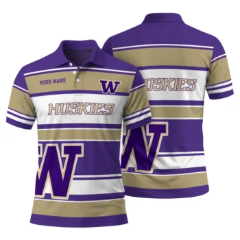 Washington Huskies Polo Shirt Customized Horizontal Blocks Purple Fashion Forward