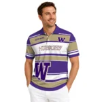 Washington Huskies Polo Shirt Customized Horizontal Blocks Purple Best Selling