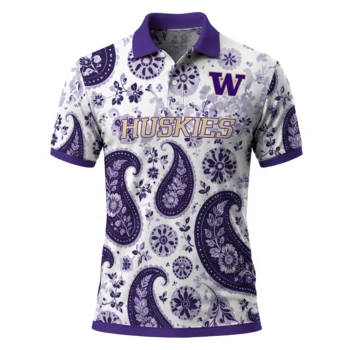 Washington Huskies Polo Shirt Customized Paisley Florals Purple White Best Selling