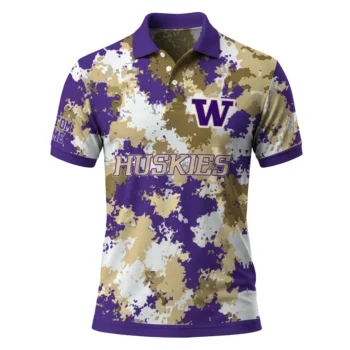 Washington Huskies Polo Shirt Customized Pixel Camo Purple Best Selling
