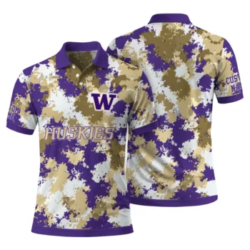 Washington Huskies Polo Shirt Customized Pixel Camo Purple Fashion Forward