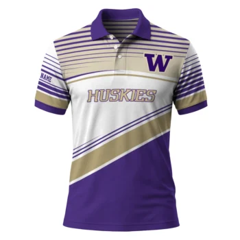 Washington Huskies Polo Shirt Customized Slanted Stripes Purple White Best Selling