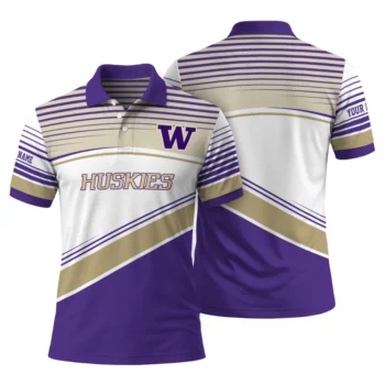 Washington Huskies Polo Shirt Customized Slanted Stripes Purple White Fashion Forward