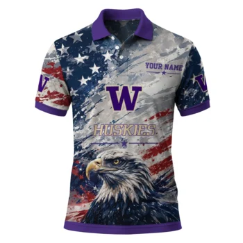 Washington Huskies Polo Shirt Customized Star Brushstrokes Purple Blue Best Selling