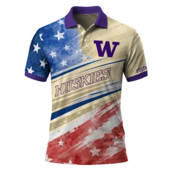 Washington Huskies Polo Shirt Customized Star Stripes Red Blue Best Selling