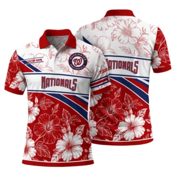 Washington Nationals Polo Shirt Customized Floral Angles Red White Fashion Forward