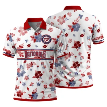 Washington Nationals Polo Shirt Customized Floral Pinstripe Red White Fashion Forward