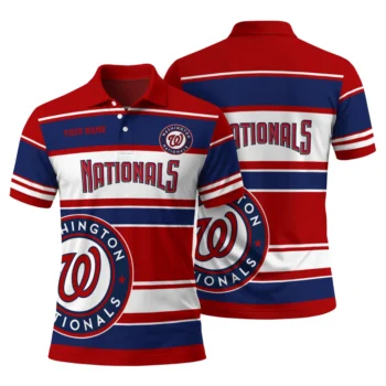 Washington Nationals Polo Shirt Customized Horizontal Blocks Red Fashion Forward