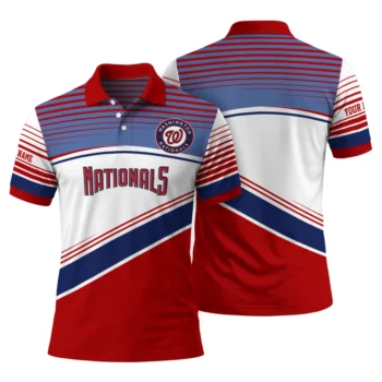 Washington Nationals Polo Shirt Customized Slanted Stripes Red White Fashion Forward
