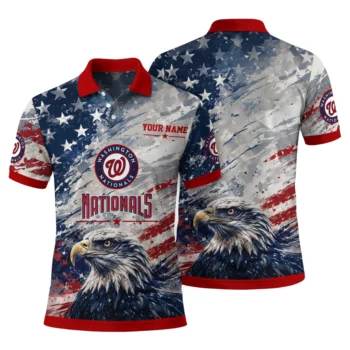 Washington Nationals Polo Shirt Customized Star Brushstrokes Red Blue Fashion Forward