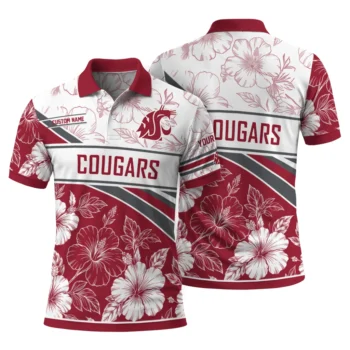 Washington State Cougars Polo Shirt Personalized Floral Angles Crimson White Fashion Forward